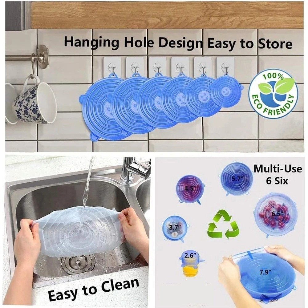 Silicone Stretch Lid - 6PCS Penutup Makanan Serbaguna Anti Selip,