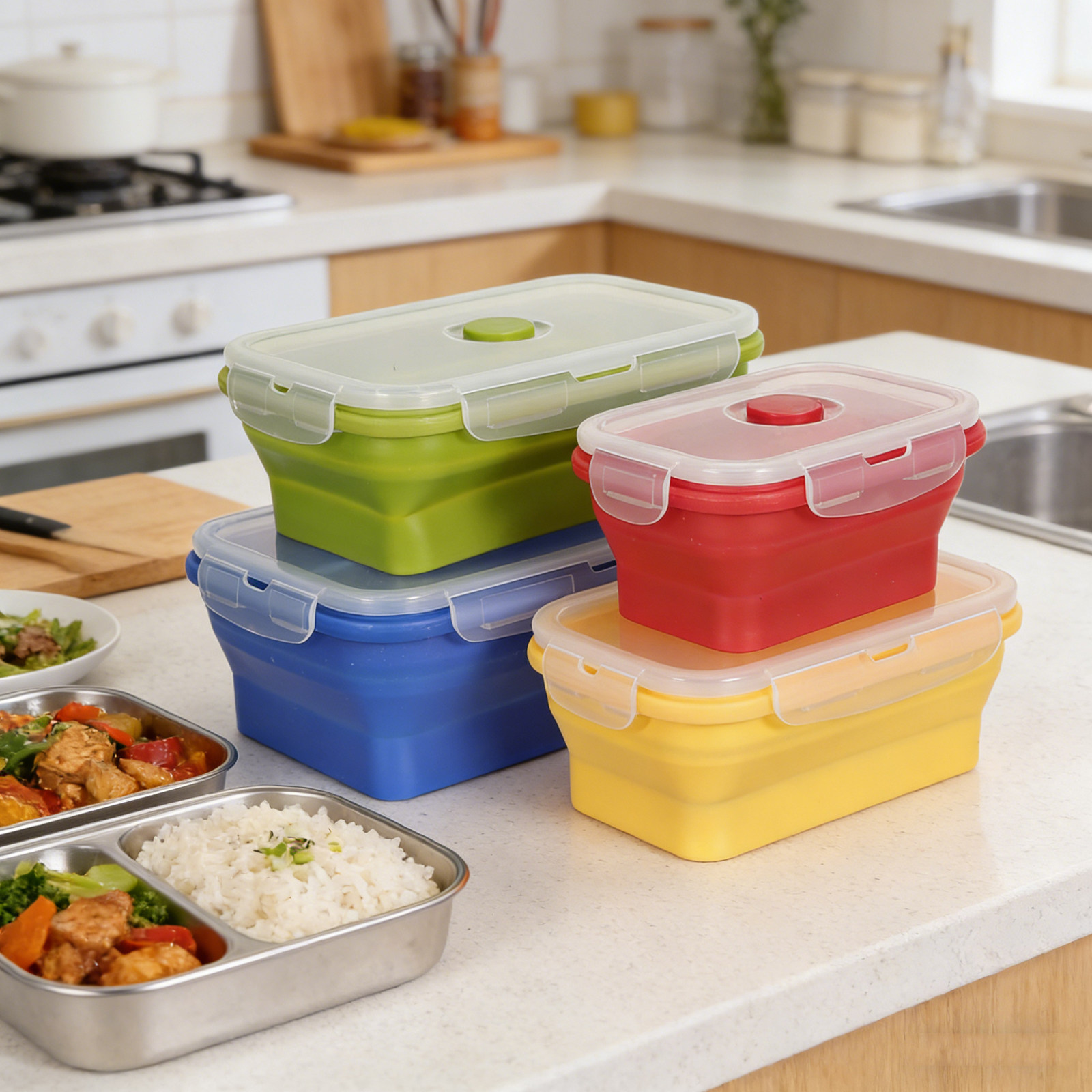 4Pcs Kotak Makan Siang Silikon - Food Storage Lunch Box ulasan dan harga